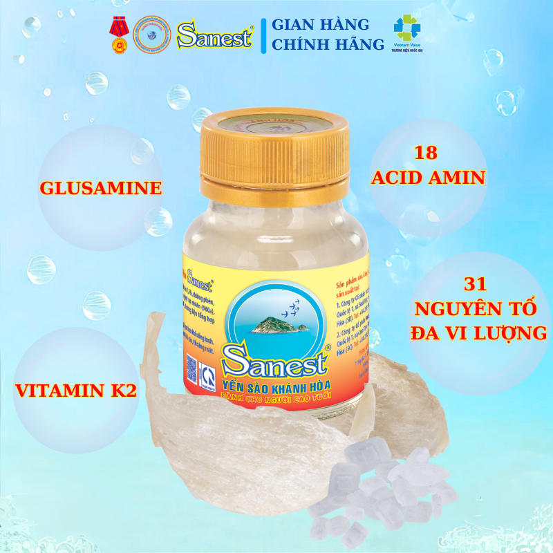 [Combo 15 lọ] Nước Yến sào Khánh Hòa Sanest dành cho người cao tuổi có đường đóng lọ 70 ml