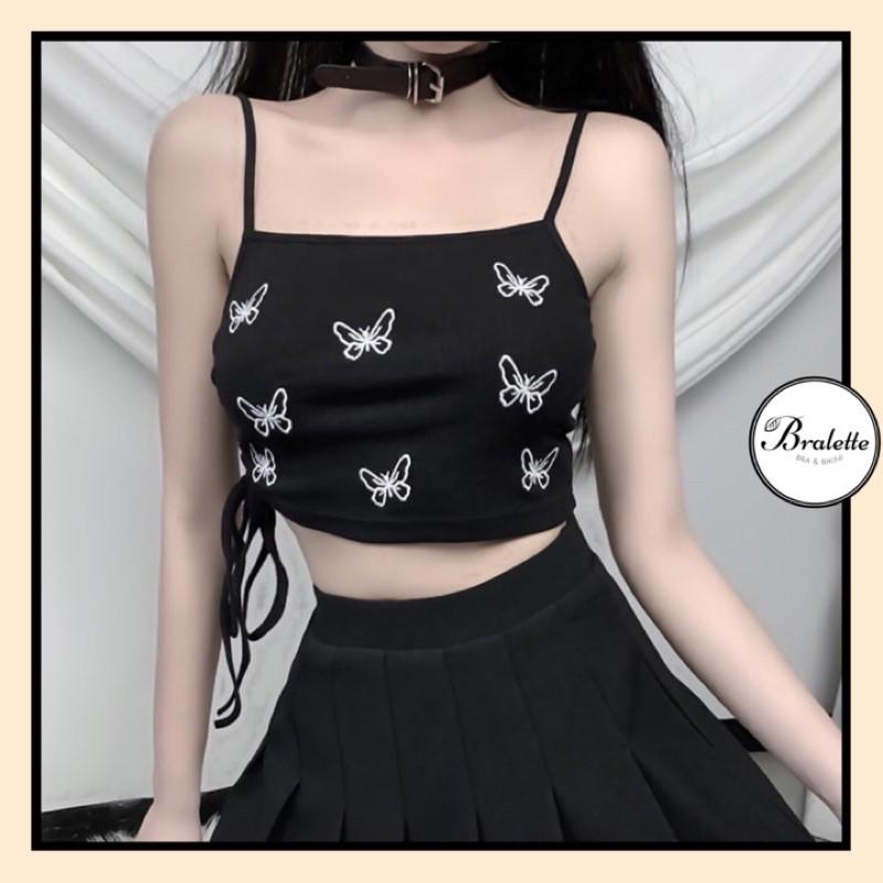 Áo bra hai dây thêu Butterfly có dây rút eo - Áo croptop cách điệu siêu xinh