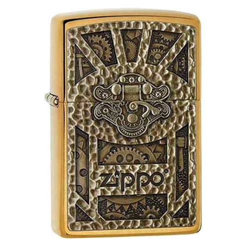 Bật Lửa Zippo 29103 - Steampunk Box Emblem Brushed Brass