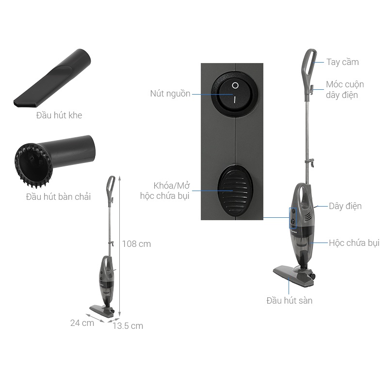 Máy hút bụi cầm tay Rapido RVC-600HG 600W thương hiệu Đức siêu mạnh 15000Pa với 3 đầu hút đa năng - Hàng chính hãng