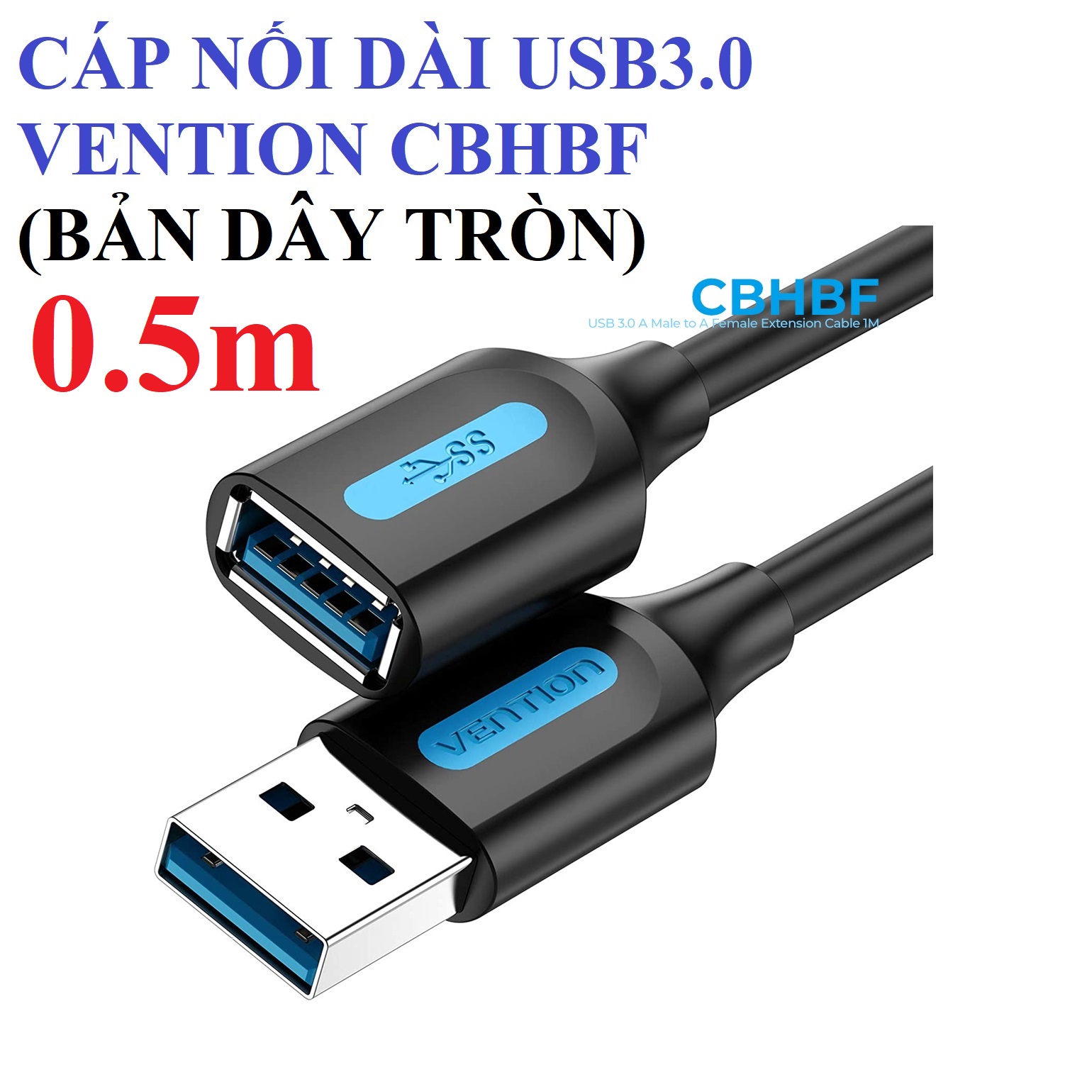 Cáp nối dài USB 3.0 dây nhựa tròn to bền Vention CBHBF _ Hàng chính hãng