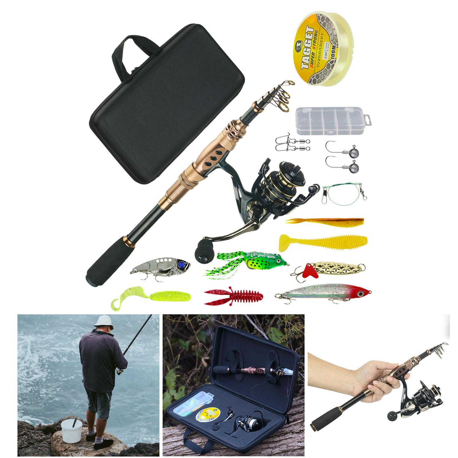 Fishing Rod Reel Combo Travel Kit Telescopic Pole Line Lure Hook