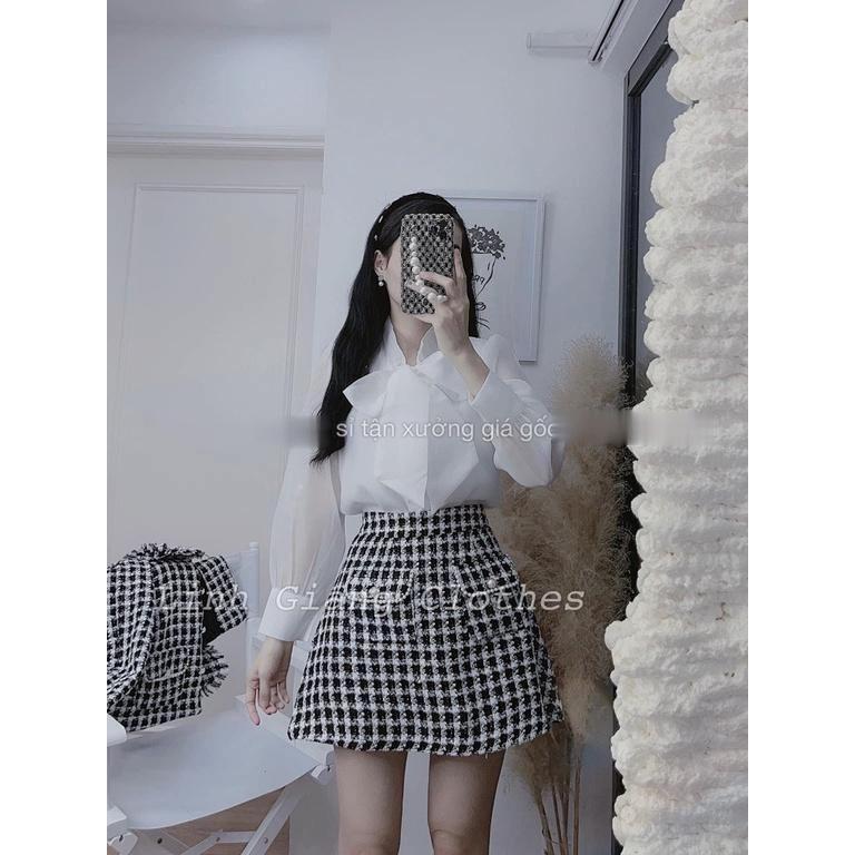 Áo sơ mi nữ tay bồng cổ nơ