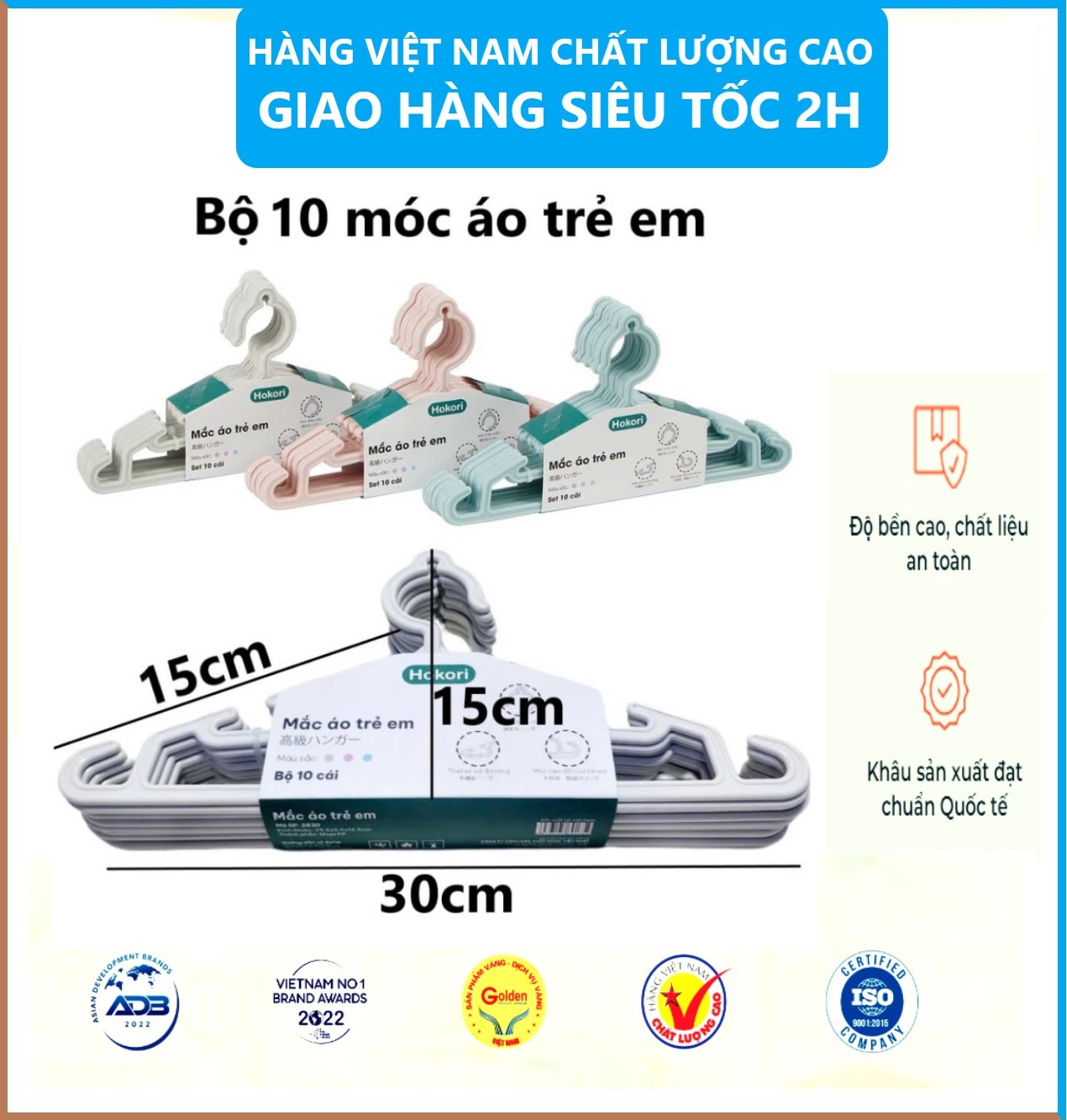 Bộ 10 móc quần áo HOKORI nhựa VIỆT NHẬT chất liệu nhựa pp nguyên sinh an toàn cho da nhạy cảm - Mắc áo trẻ em , người lớn - Hàng Việt Nam