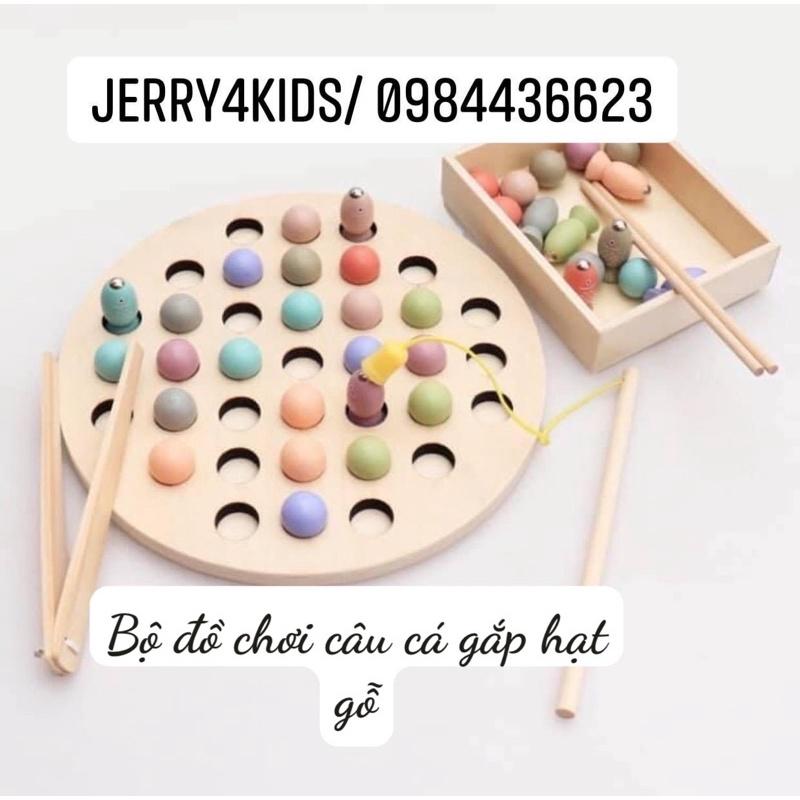 Đồ chơi trẻ em thông minh câu cá kèm gắp hạt chữ cái bằng gỗ, luyện vận động tinh và sự khéo léo cho trẻ từ 2 tuổi