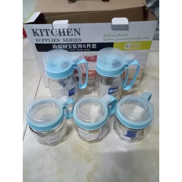 Set 5 hũ gia vị thuỷ tinh loại đẹp