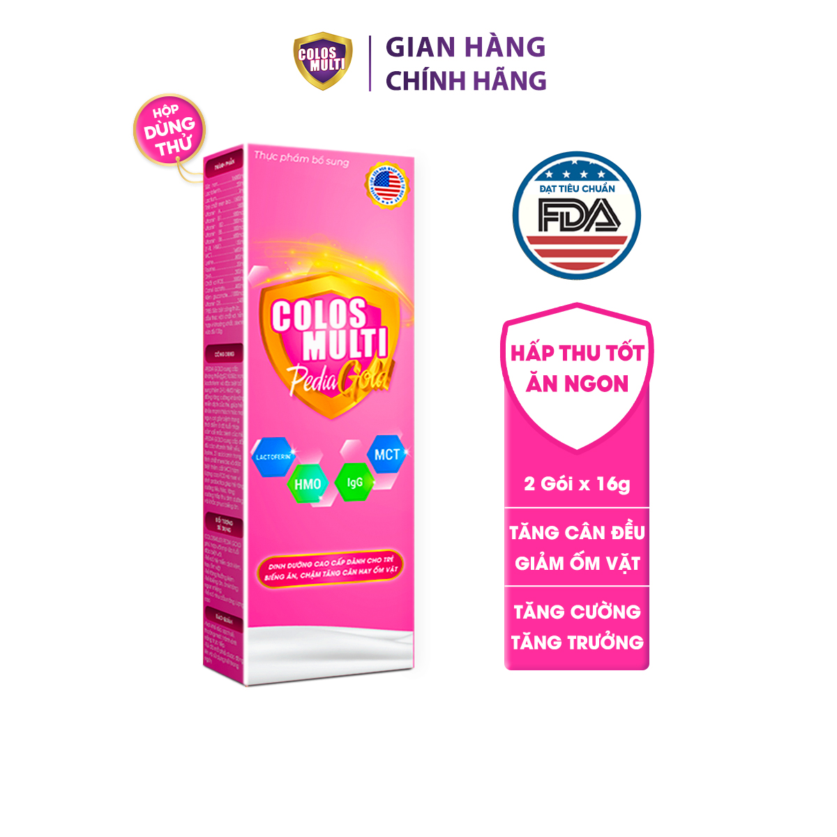 [ HỘP DÙNG THỬ] Sữa non Colosmulti Pedia Gold hộp 2 góix16g chuyên biệt hỗ trợ giúp bé ăn ngoan