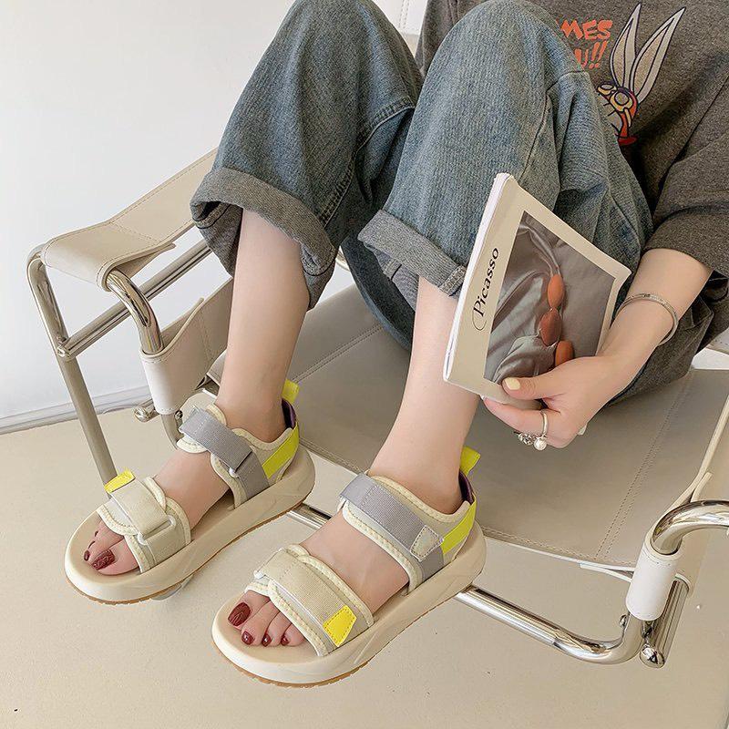 Sandal nữ 2 quai ngang phong cách Hàn Quốc- 3 màu đen kem trắng
