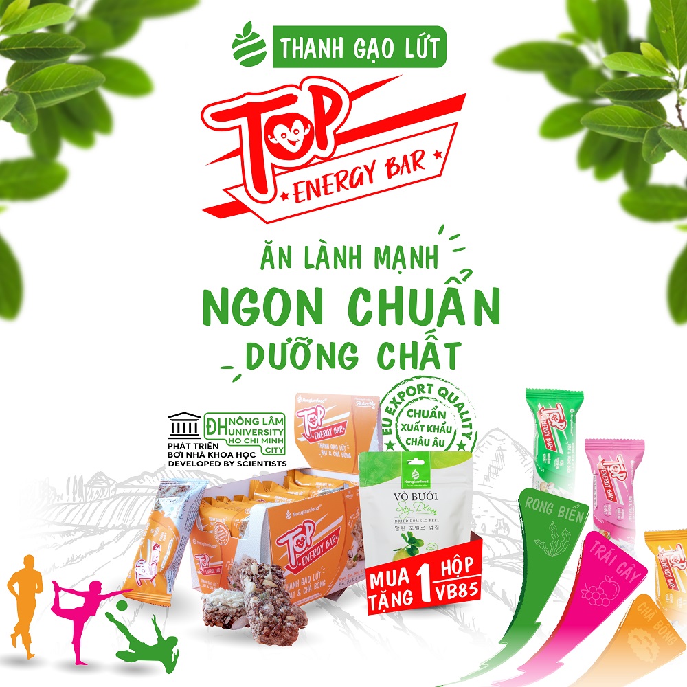 Thanh gạo lứt ngũ cốc Nonglamfood Hạt và Chà Bông Energy Bar Hộp16 Thanh - Bánh ăn kiêng dinh dưỡng thay thế bữa ăn sáng - Ngon chuẩn dưỡng chất - Hỗ trợ giảm cân