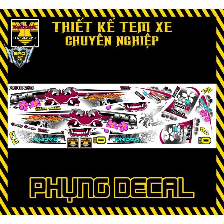 Tem rời dán xe sirius đầu lân trắng