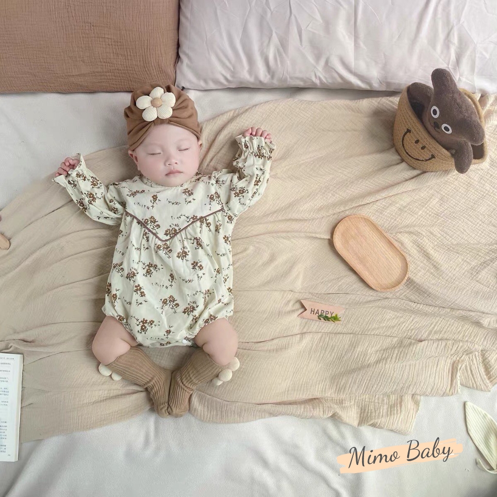 Set tất mũ turban đính hoa nâu be đáng yêu cho bé T49 Mimo Baby