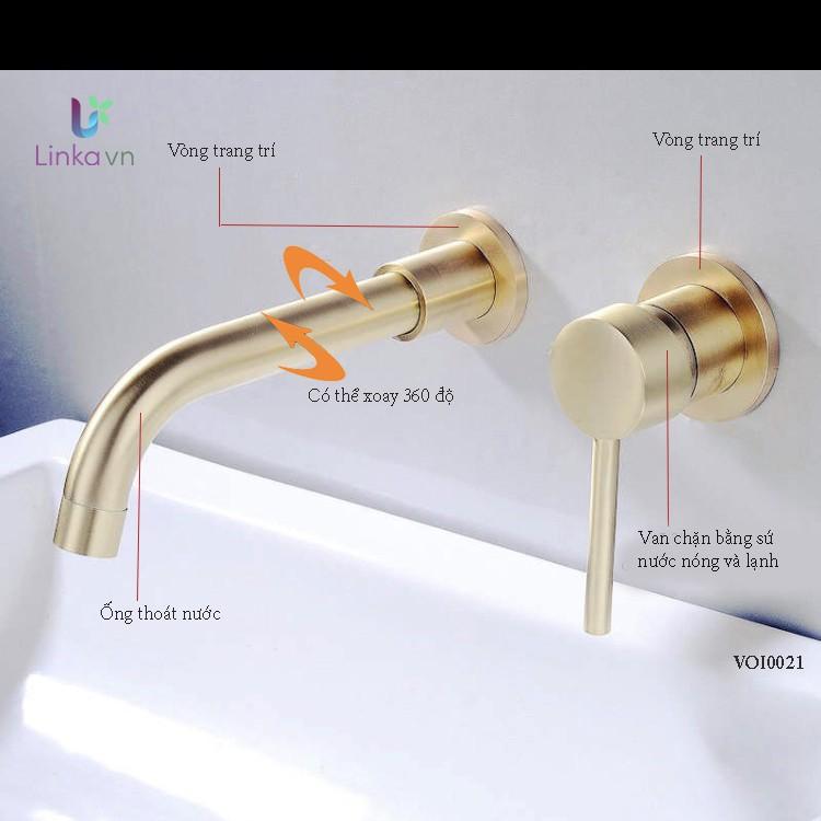 Vòi rửa lavabo gắn tường nóng lạnh bằng đồng cao cấp LINKA LI-VOI0021