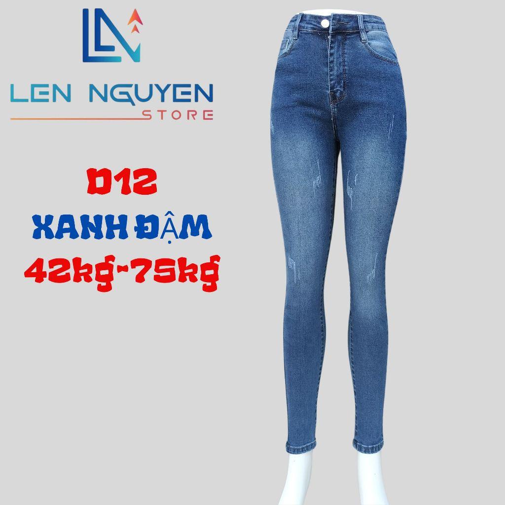 D12_Quần jean nữ, dài, lưng cao, quần bò nữ dáng ôm, quần rin nữ có big size, cho 42kg đến 75kg,LEN NGUYEN STORE - Nhạt Rách