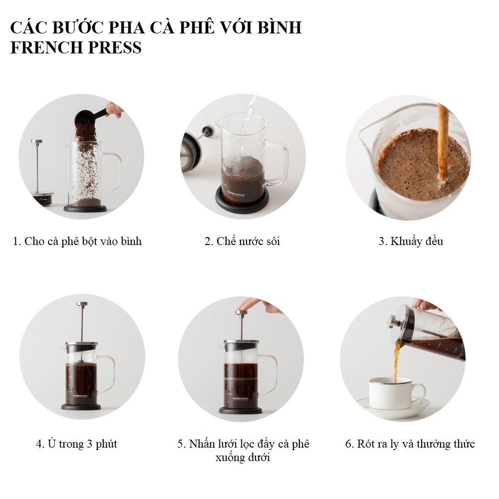 Bình pha French Press thuỷ tinh Cafede Kona