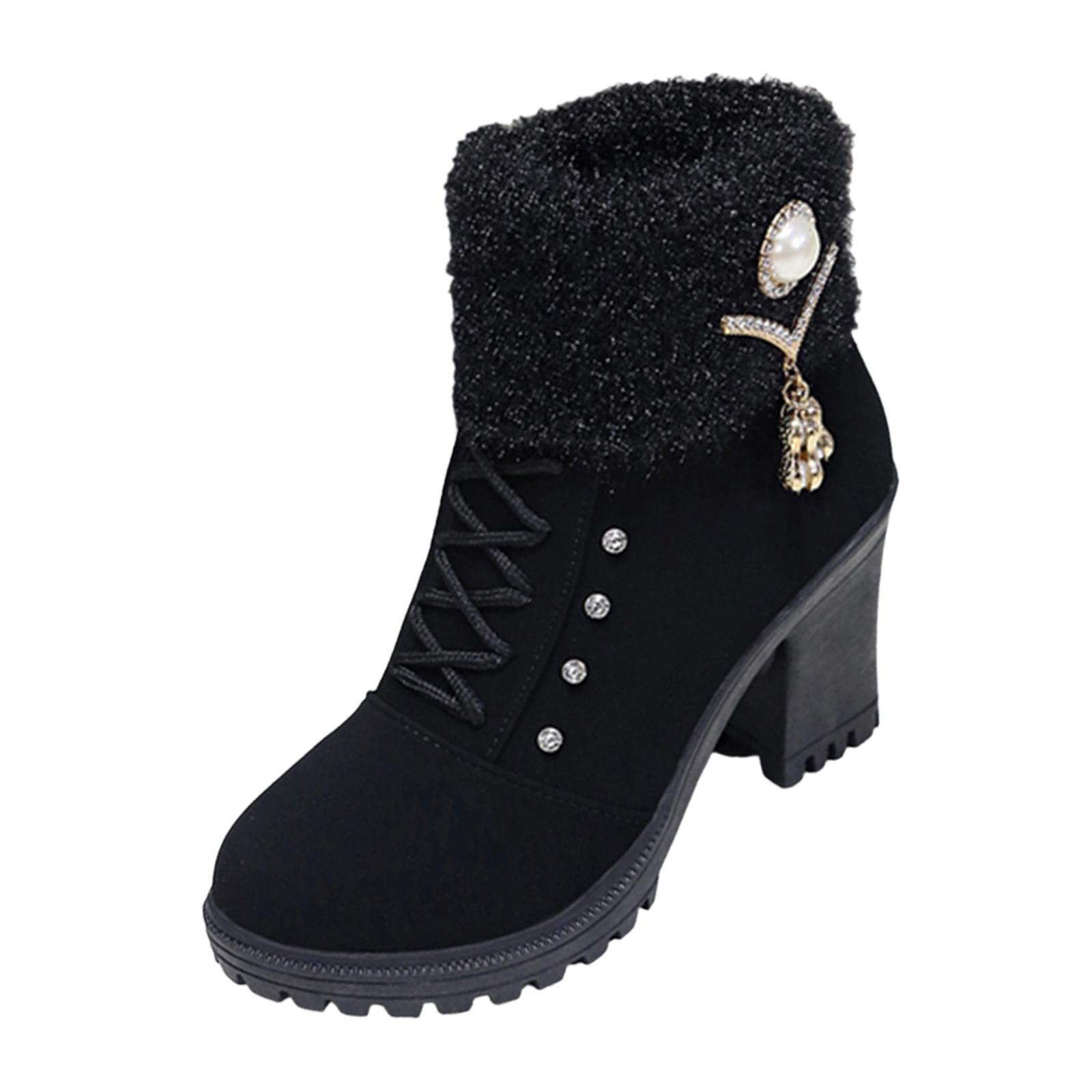 Women Winter Ankle Boots with Zipper Closure Autumn Winter Casual Fashion Chunky High Heeled Ankle Booties, Round Toe