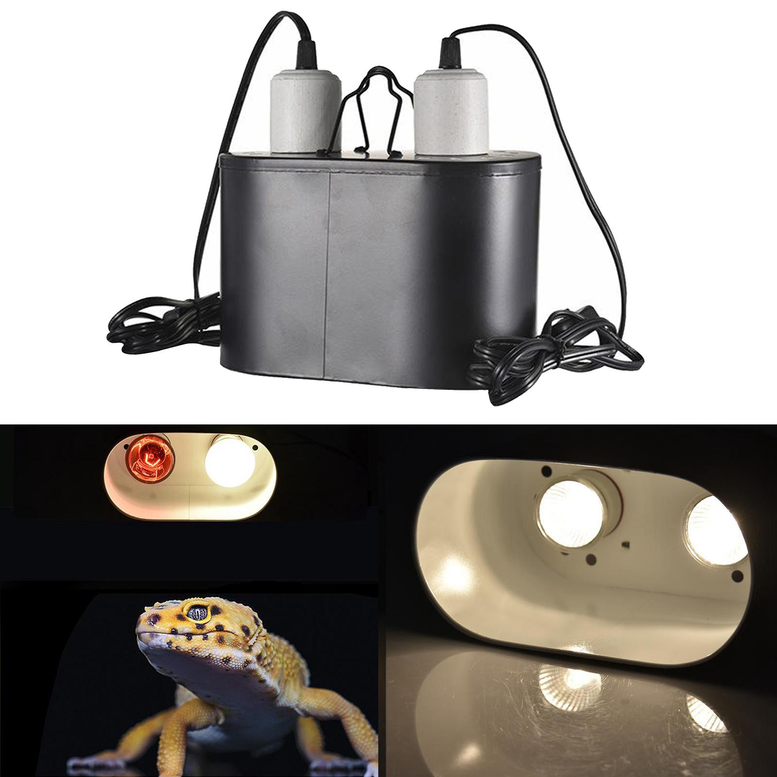 Reptile Heat Lamp Base, Basking Spot Lamp Holder & 2 Switches, UVA UVB Reptile Lamp Fixture E27 Holder for Lizard Turtle Snake Amphibian & Aquarium