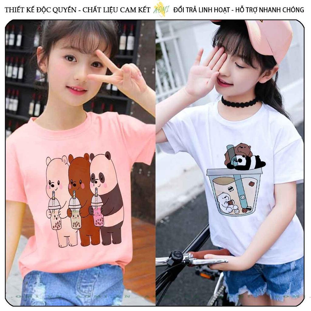 ÁO THUN WE ARE BEARS 3 CON GẤU UNISEX PHÔNG NAM NỮ GIA ĐÌNH CẶP ĐÔI ĐEN TRẮNG HỒNG SIZE TRẺ EM CHO BÉ TRAI GÁI AOMIVN