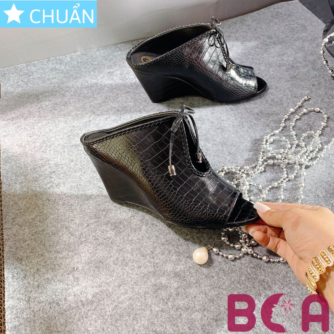 Giày đế xuồng nữ 7p màu đen RO271 ROSATA tại BCASHOP hở mũi, quai phối nơ phong cách trang nhã và thanh lịch