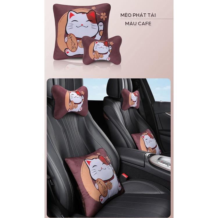 Set Bộ Gối Tựa Đầu Dựa Lưng Dùng Cho Xe Ô Tô Chần Bông Mẫu Cartoon Siêu Đẹp Độc Giá Rẻ