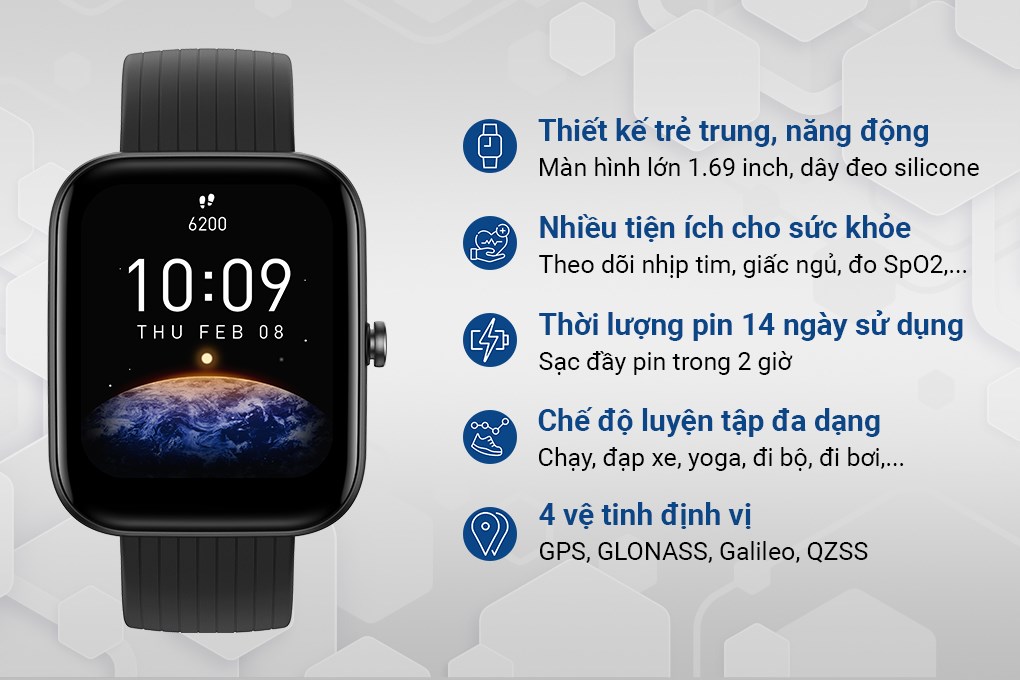 Đồng Hồ Thông Minh Amazfit Bip 3 Pro | Giao Diện Tiếng Việt | Phiên Bản Quốc Tế  | Hàng Chính Hãng