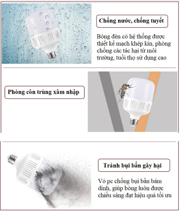 Bộ 20 bóng đèn led búp trụ 5w kín nước siêu bền