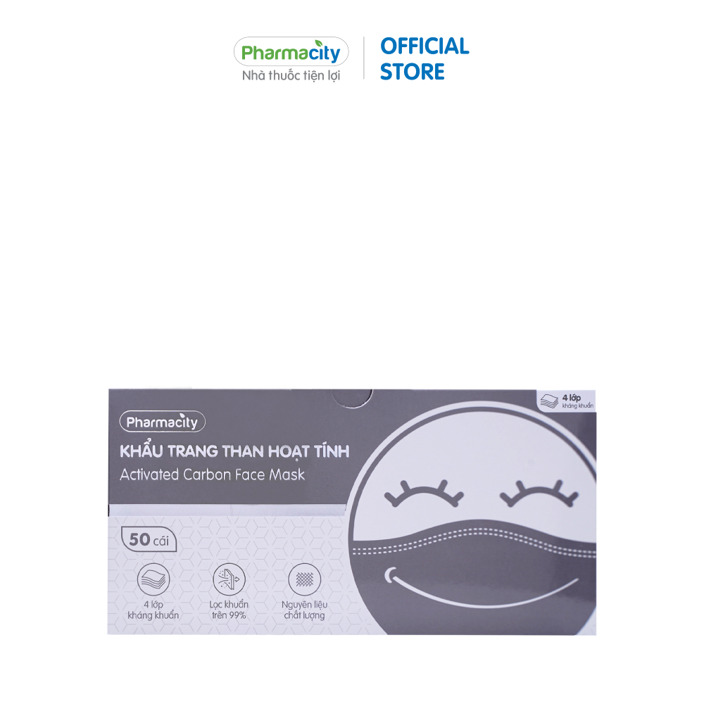 Khẩu trang y tế 4 lớp than hoạt tính Pharmacity lọc khuẩn trên 99%