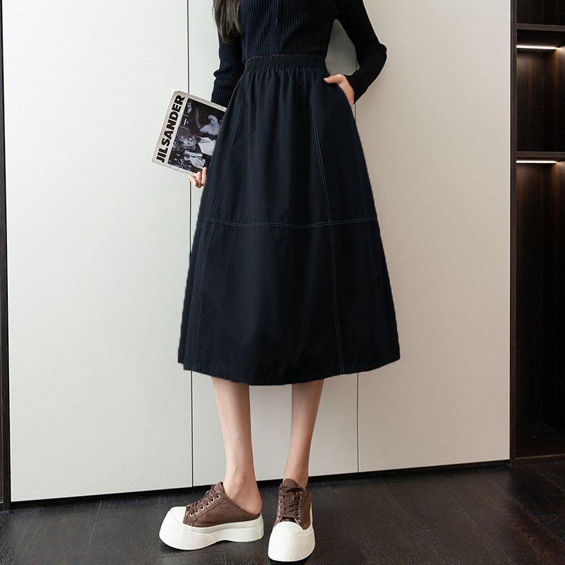 Chân váy chữ a dạng dài phong cách đơn giản , thiết kế sau lưng thun , Váy chất liệu kaki mềm + lớp lót trong 
