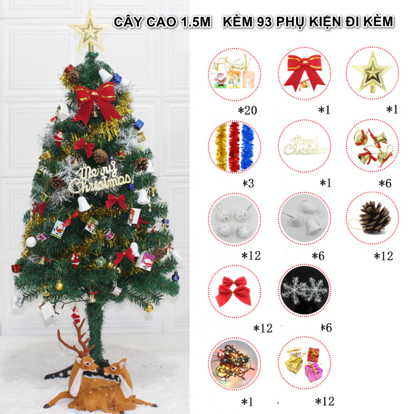 Cây Thông CAO 1.5M - 1.8M - 2.1M Full Phụ Kiện Trang Trí Noel