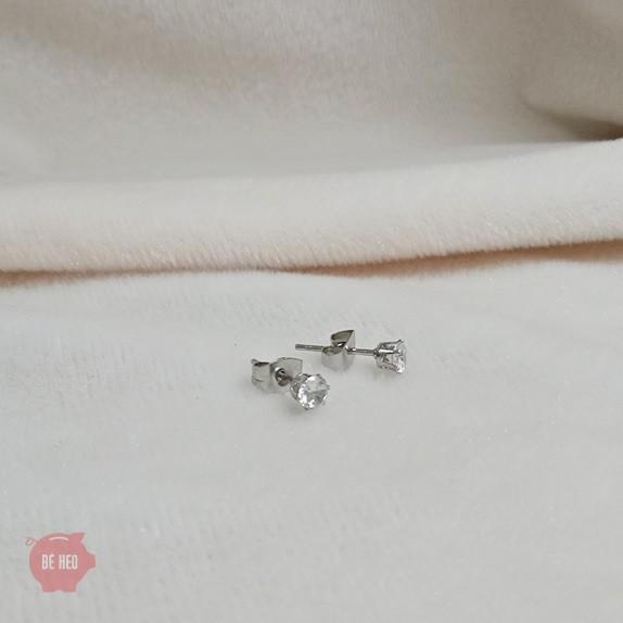 Bông tai 1 đá nhân tạo inox không đen không rỉ