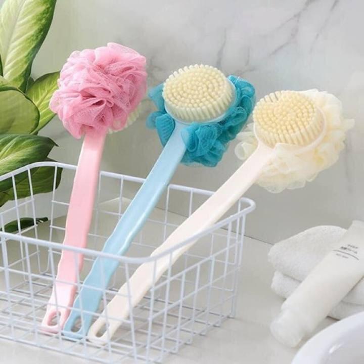 Cây cọ lưng, chà lưng SSS tạo bọt 2 mặt kèm bông tắm cán dài cầm tay