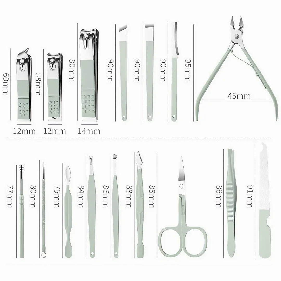 Bộ dụng cụ làm móng tay chân 16 món cao cấp đi kèm bao da tiện dụng inox - Hàng chính hãng