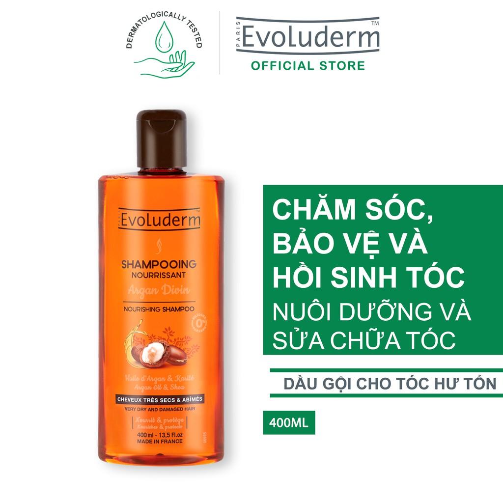 Dầu gội dành cho tóc rất khô và bị hư tổn Evoluderm Shampoing Nourrissant Argan Divin 400ml