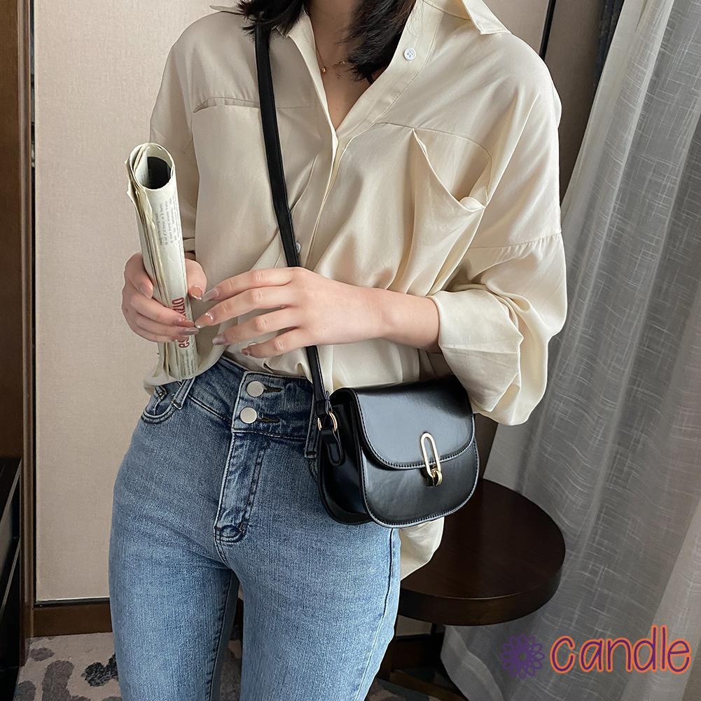 Túi Da Giả Đeo Chéo Màu Trơn Thời Trang Cho Nữ