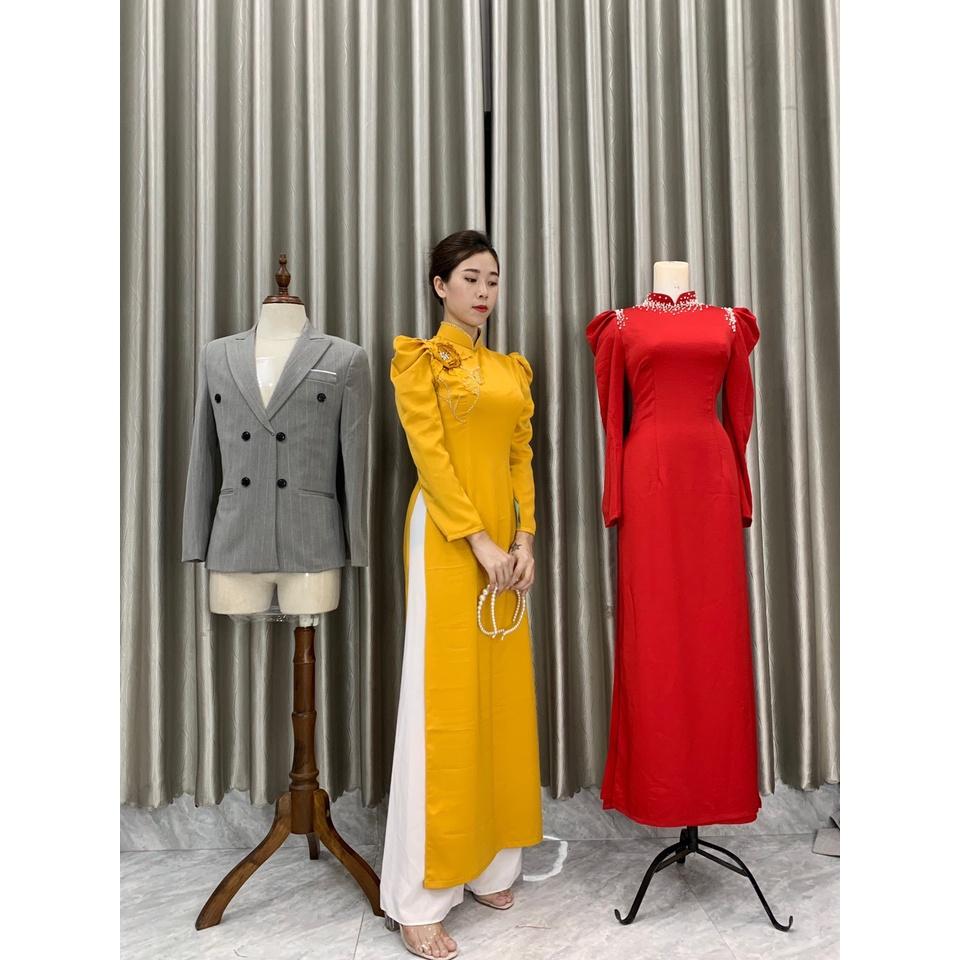 Áo dài tây thi xinh_thiết kế tông vàng xinh