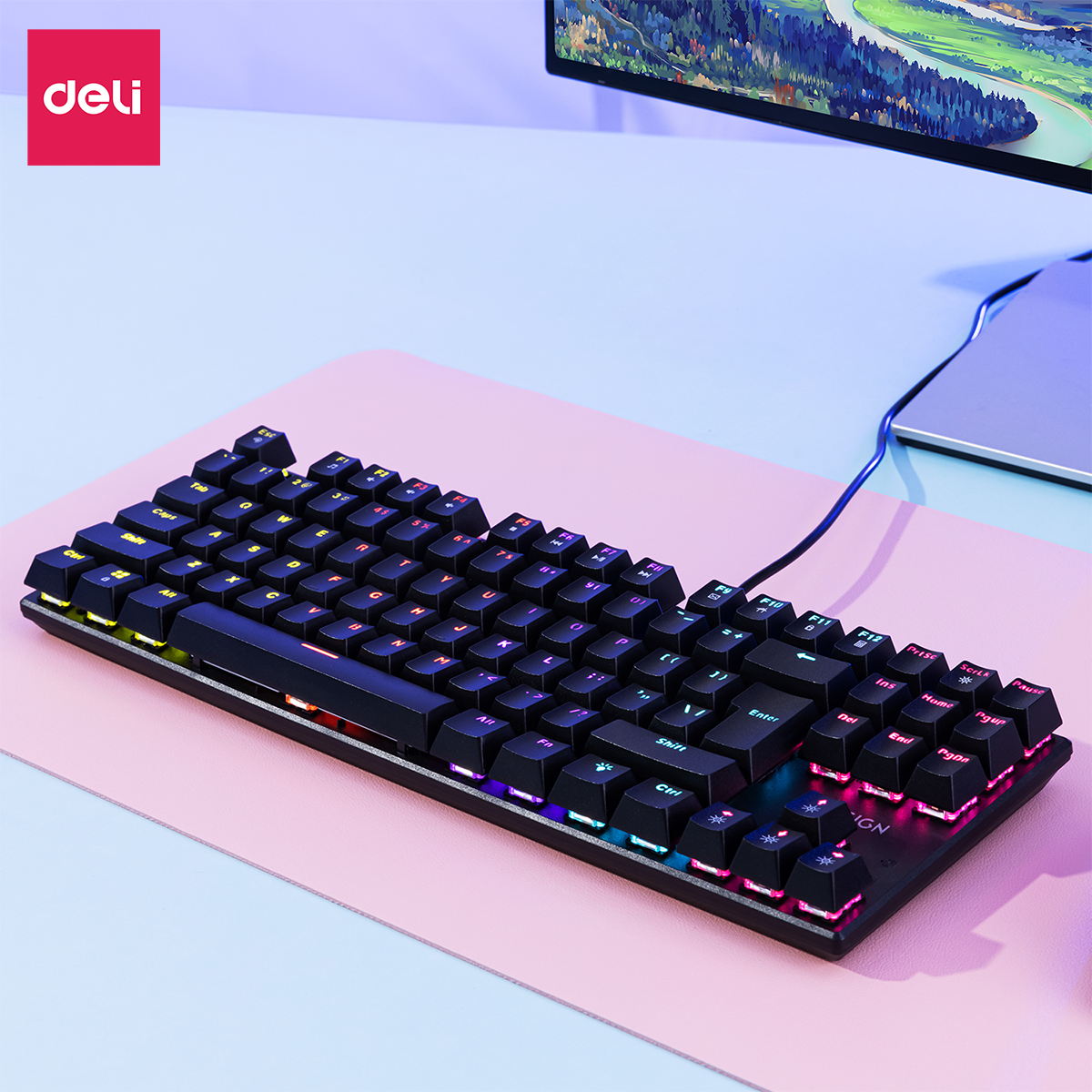 Bàn Phím Cơ Gaming Deli VS788 PRO LED RGB Chế Độ Nháy Cực Đẹp Khác Nhau, Phím Cơ Gõ Siêu Đã, Thiết Kế Nhỏ Gọn Tương Thích Với Laptop, PC, Máy Tính, Kiểu Dáng Gamer Game Thủ eSport Bàn Phím Văn Phòng - Hàng Chính Hãng