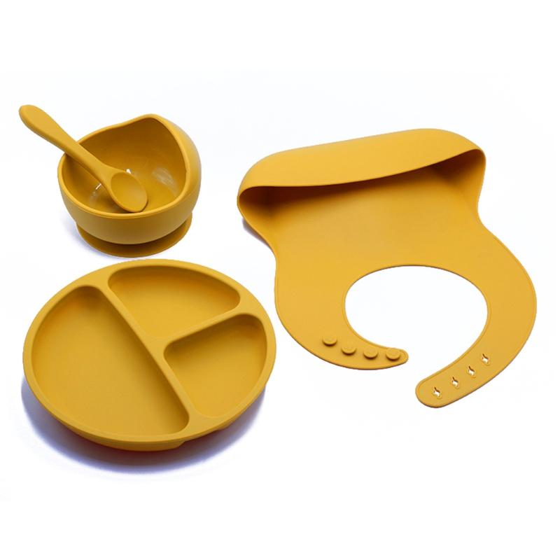4 Không Chứa BPA Silicone Cho Bé Bộ Đồ Ăn Yếm Chống Thấm Màu Đĩa Dùng Tiệc Hút Bát Thìa Ăn Cho Trẻ Em