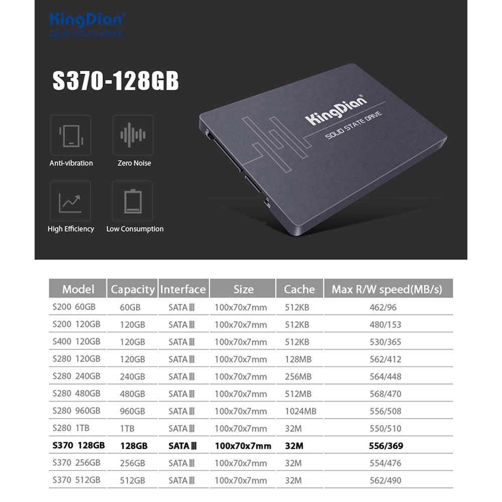 KingDian Portable SSD SATA3 Interface S370 128GB/256GB Internal Solid State Drive for Computer Laptop Desktop