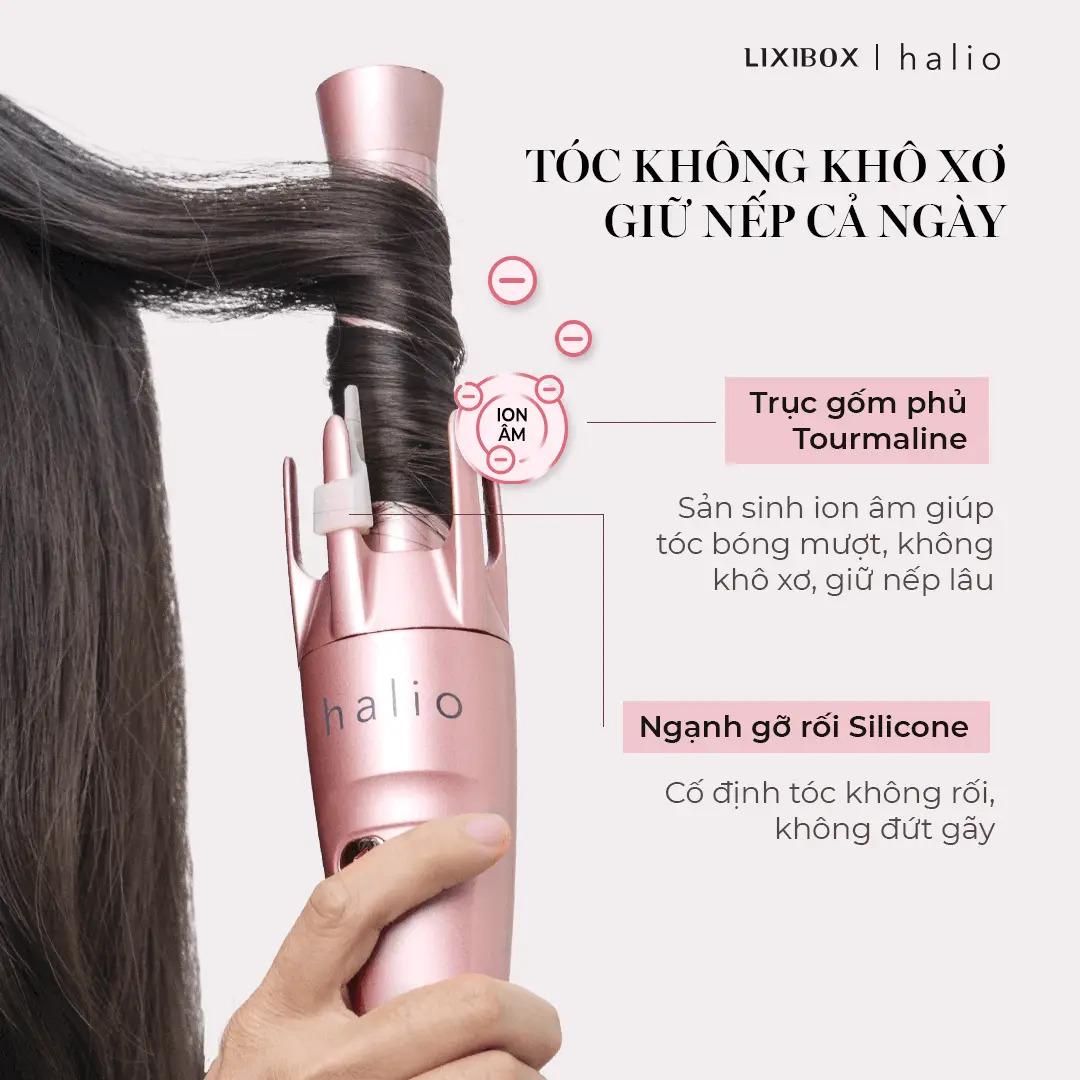 Máy uốn tóc tự xoay ion âm Halio Auto Rotating Hair Curler - Tự động xoay - Tạo kiểu tóc bóng mượt - Cân bằng độ âm - Hàng chính hãng