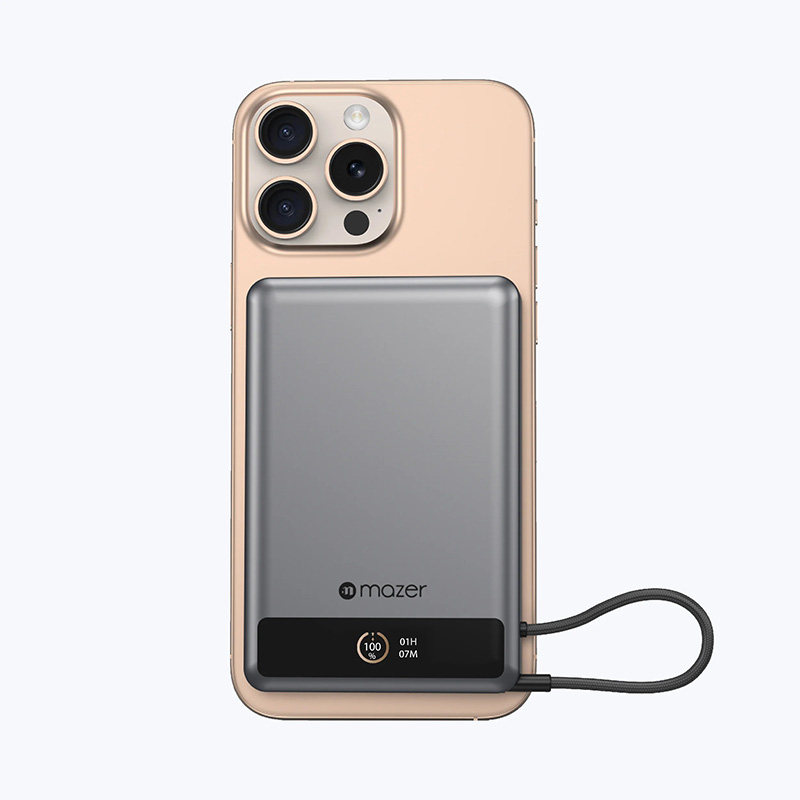 Pin Dự Phòng Không Dây Kèm Cáp MAZER MagLink70 Ai Qi2 15W/PD30W 10.000 mAh Chứng Nhận 3C Màn Hình Hiển Thị Thông Minh Hàng Chính Hãng