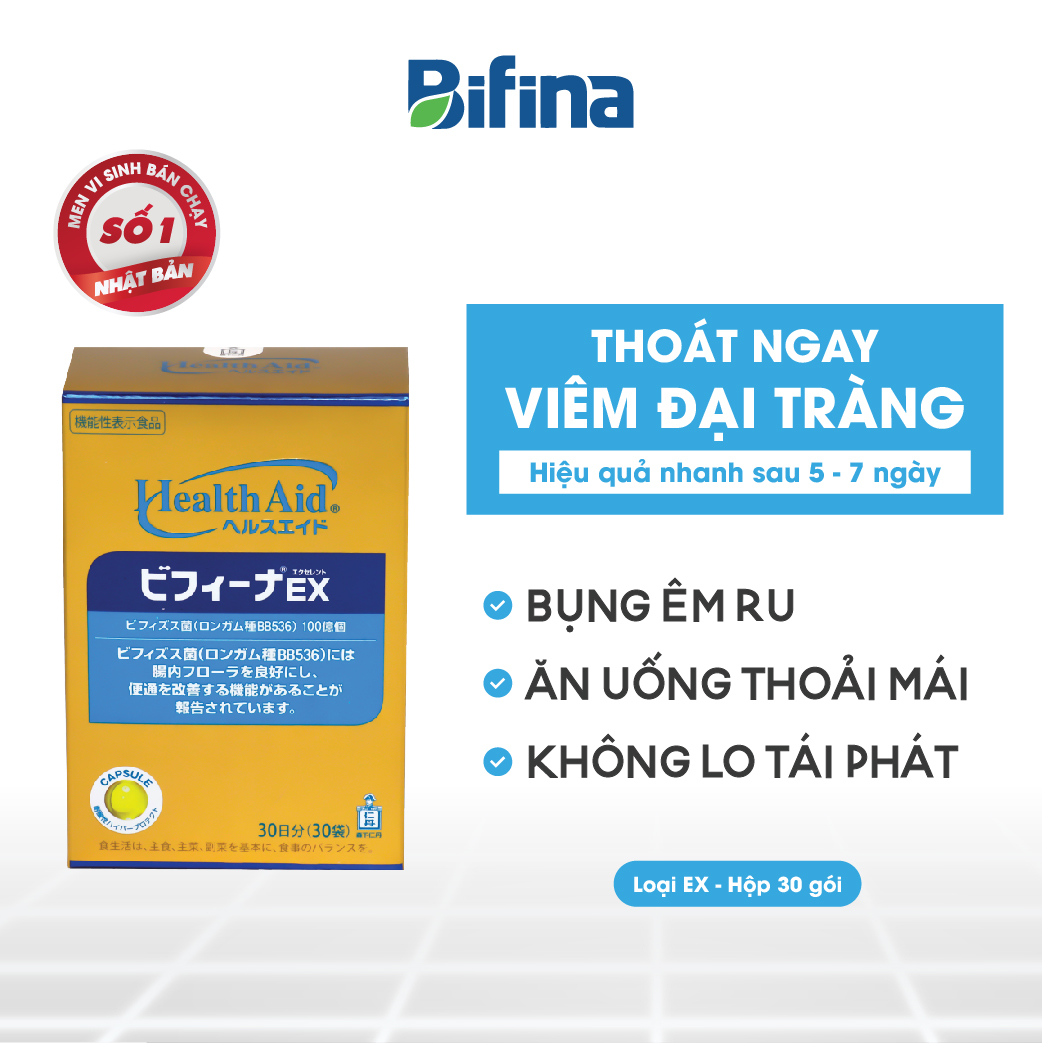 Men vi sinh Bifina Nhật Bản, Loại EX 30 gói - Thoát ngay viêm đại tràng, không lo tái phát