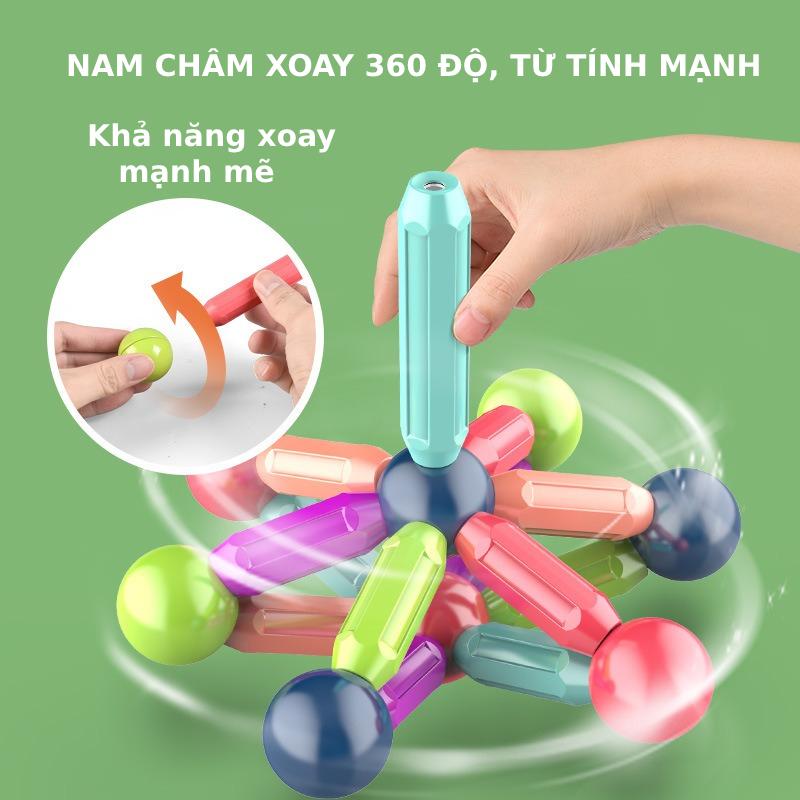 Đồ chơi que từ tính nam châm tròn lắp ráp xếp hình khối xây dựng