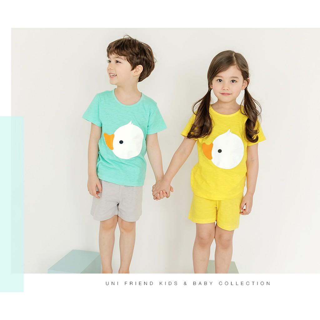 Bộ đồ bé trai / bé gái Hàn quốc uniFriend ngắn tay _ vịt xanh cotton