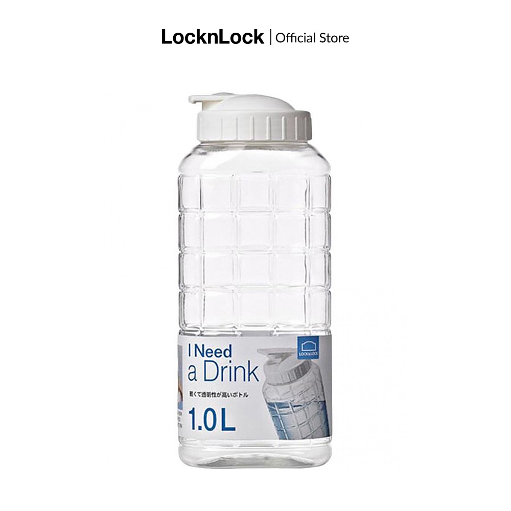 Bình nước nhựa LocknLock Jug 1L màu trắng HAP811WHT, Hàng chính hãng, độ bền cao, nút bật tiện lợi - JoyMall