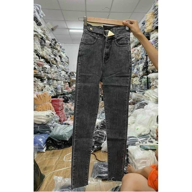 Quần jean nữ cạp cao khuy sắt thời trang