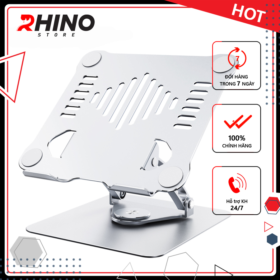 Kệ đỡ Laptop xoay 360° tản nhiệt Rhino KL301, giá đỡ máy tính nhôm cao cấp, gấp gọn - Hàng chính hãng