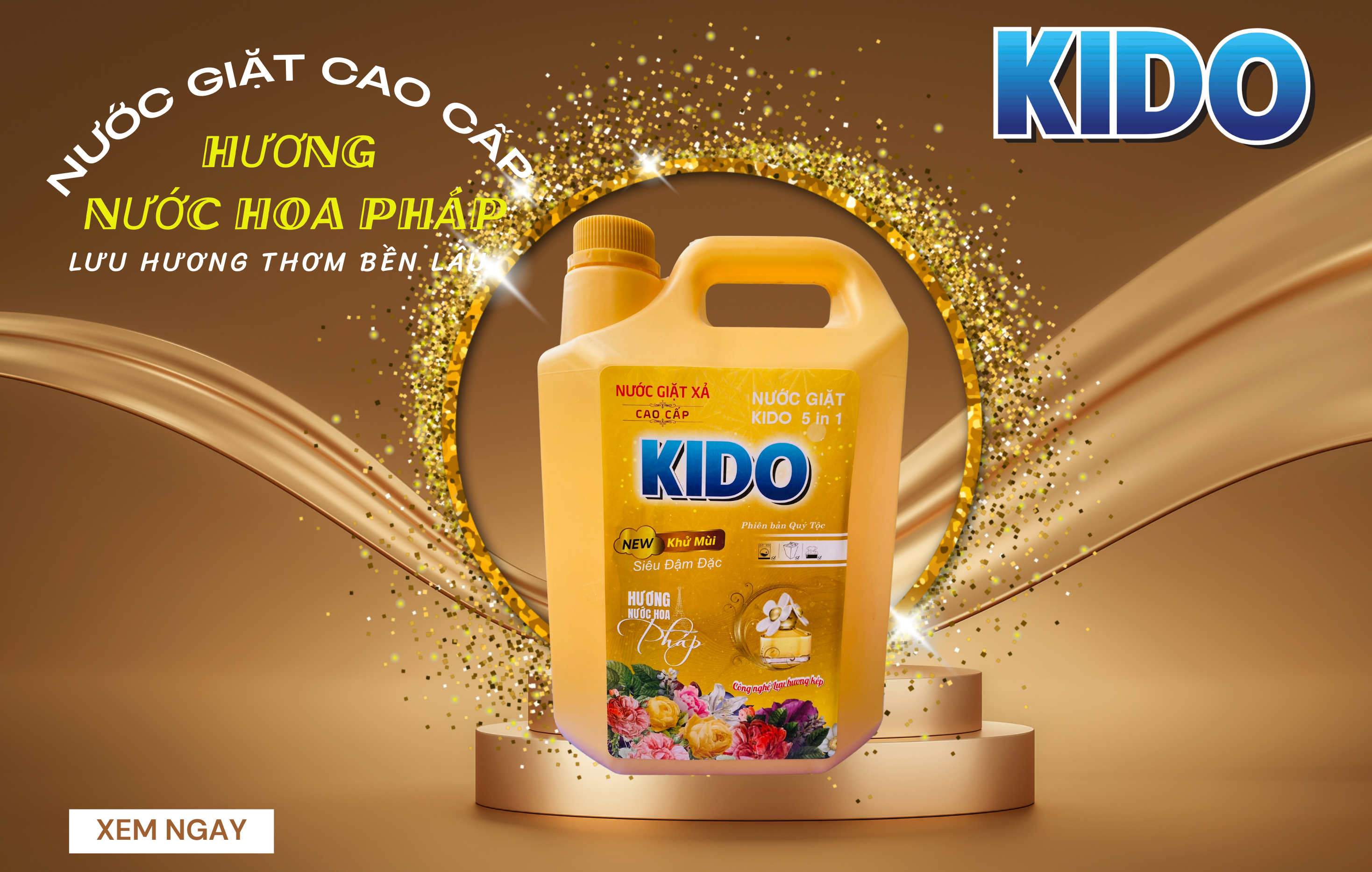 Nước giặt xả cao cấp 5in1 KIDO Hương Nước Hoa Pháp 5 Lít siêu đậm đặc