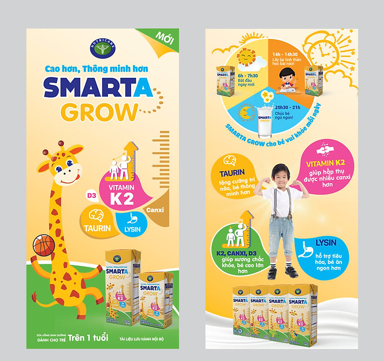 Thùng sữa công thức pha sẵn Nutricare Smarta Grow (180ml x 48 hộp)- hỗ trợ tăng chiều cao, phát triển não bộ