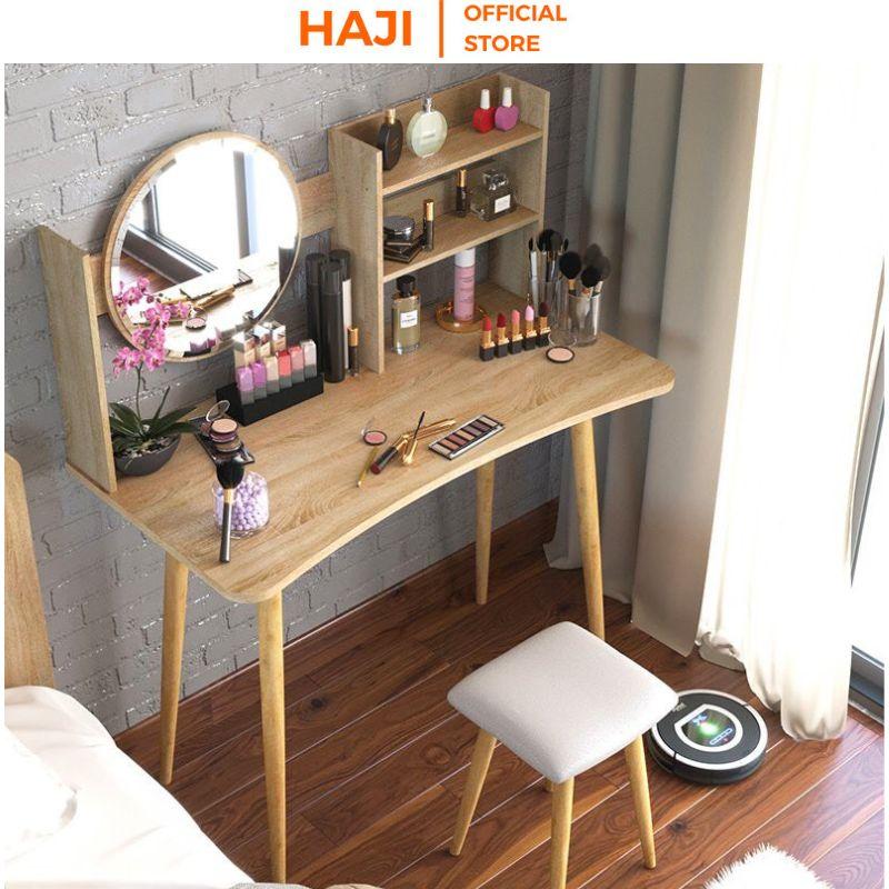 Bàn trang điểm cho quý cô hiện đại, bàn phấn chân cao giúp lưu trữ mỹ phẩm gọn gàng kèm gương tròn thương hiệu HAJI A84