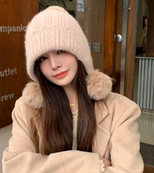 Mũ len lông thỏ phong cách Hàn mới, nón len quả bông cao cấp lót nỉ cực ấm