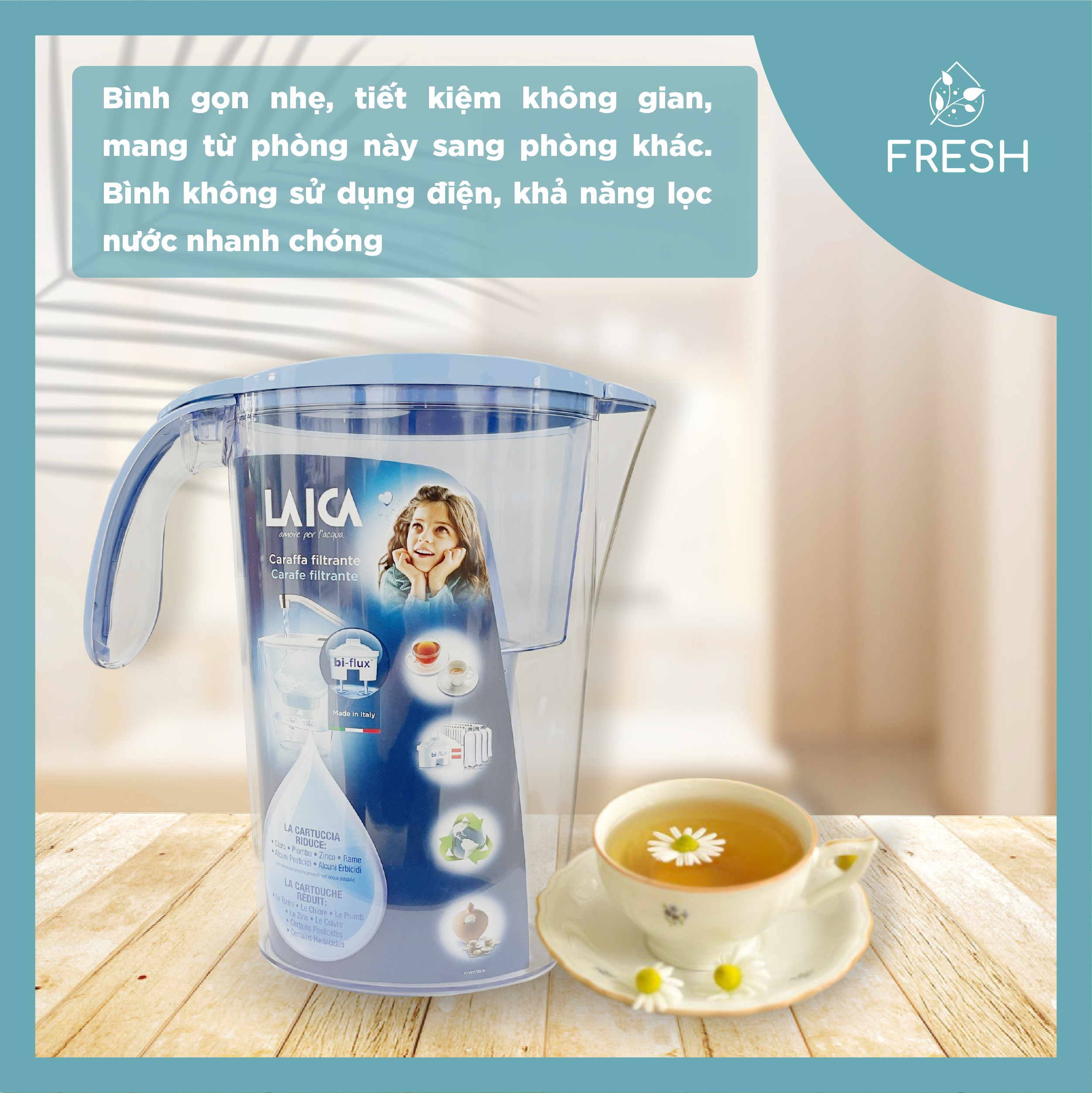 Bình Lọc Nước Gia Đình Cao Cấp LAI CA Than Hoạt Tính - FRESH OFFICIAL